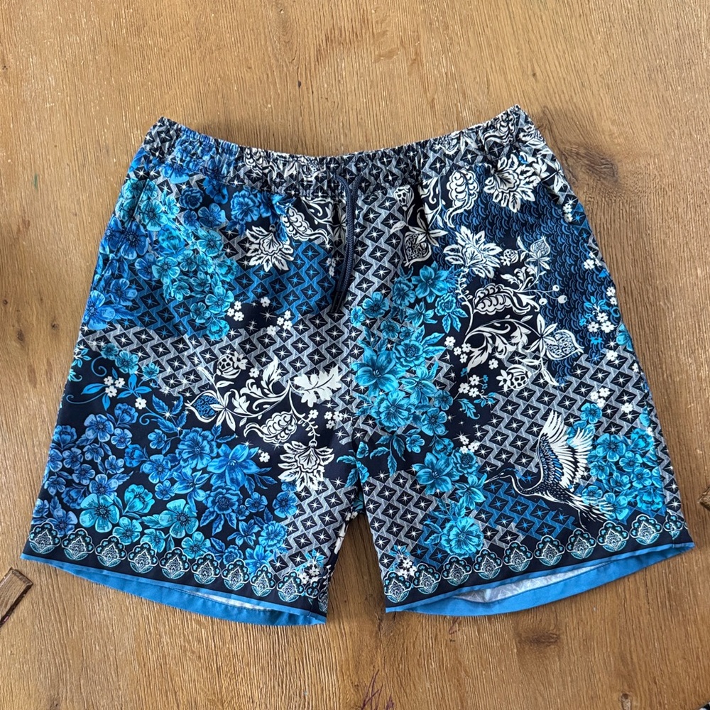 Johnny Was Blue Floral Swim Trunks - Medium - NWOT